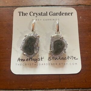 Amethyst Stalactite Dangle Earrings, Silver Plated over Brass, New